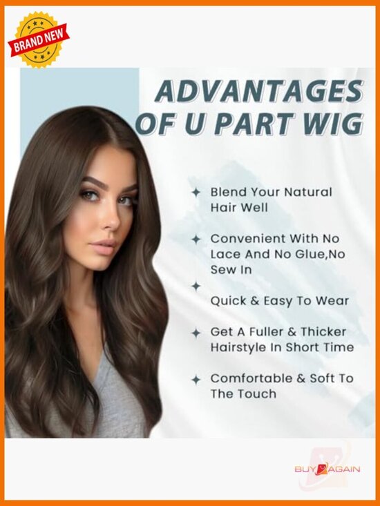 U Part Human Hair Wig Glueless Remy 150% Density Straight 16 Inch main image 5